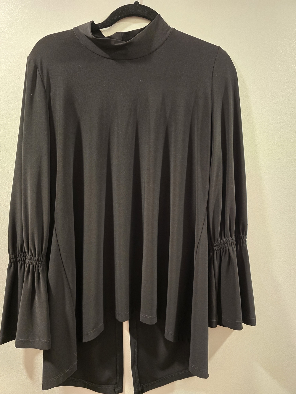 Artex Fashions Flare Bell Sleeve Mock Neck Blouse Black Size Large